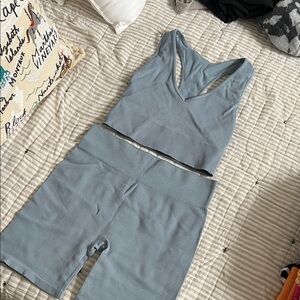 Gilly Hicks Ribbed Sports Bra and Shorts Set in Blue